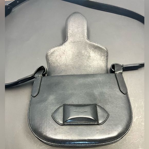 Michael Kors Daria Black Leather Saddle Crossbody Bag - Picture 6 of 16